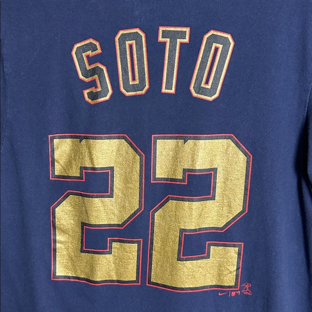 Nike Nationals Soto #22 Navy Tee with White and Gold Accents